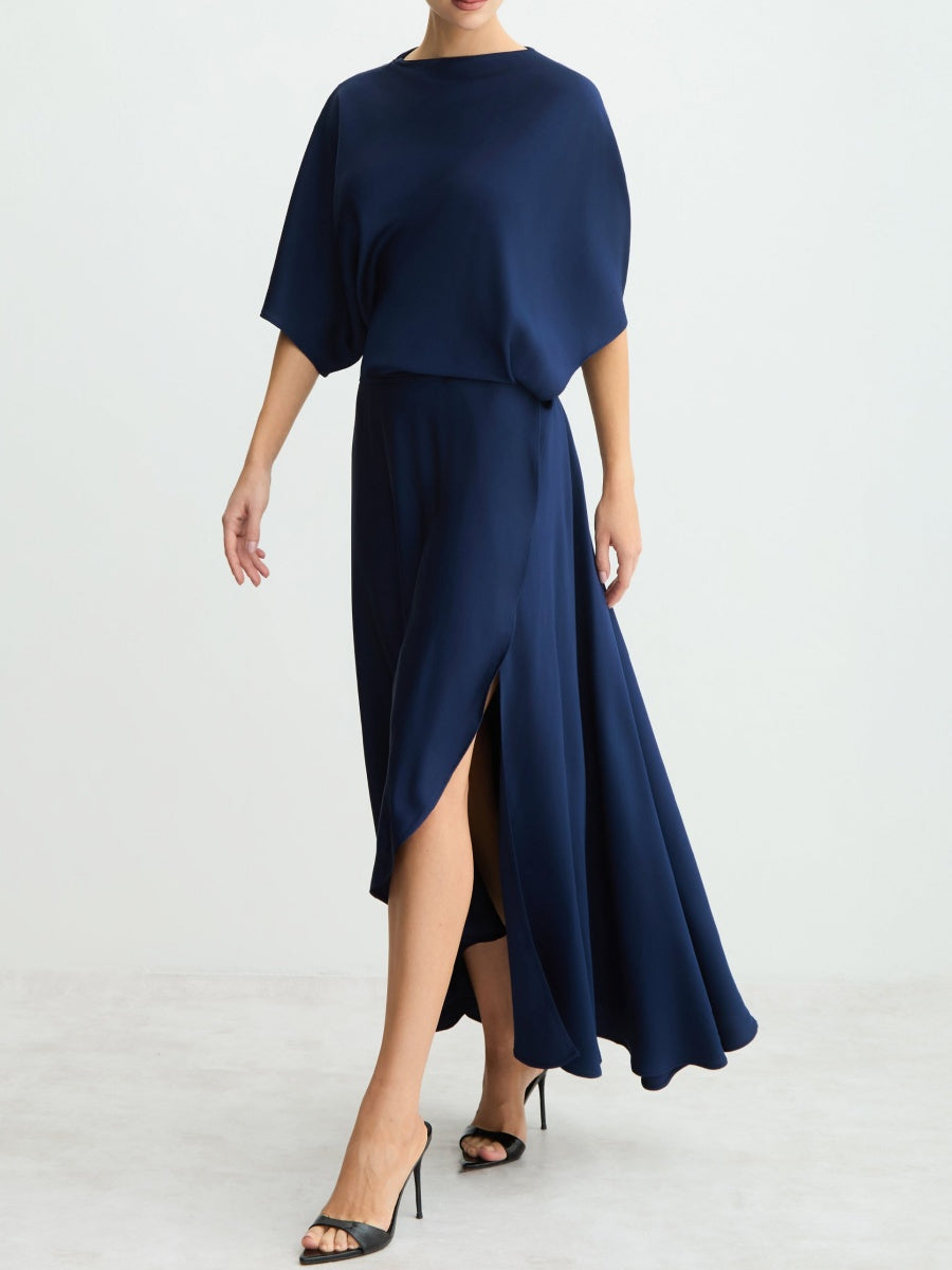 Flowy Midi Dress With Wrap Skirt