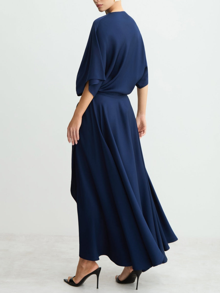 Flowy Midi Dress With Wrap Skirt