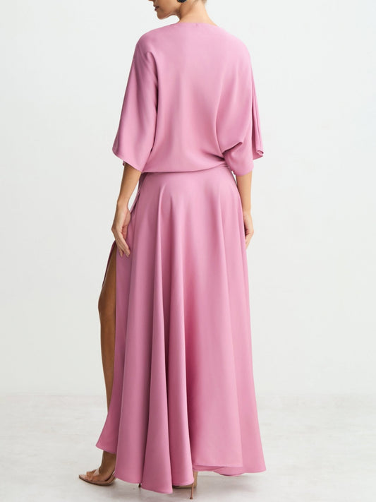 Flowy Midi Dress With Wrap Skirt