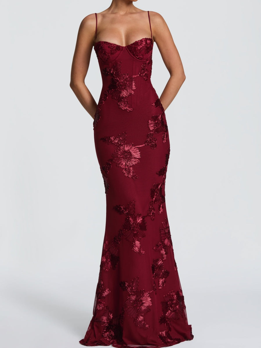 3D Floral Embroidered Fishtail Dress