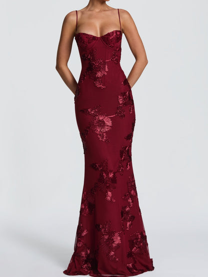 3D Floral Embroidered Fishtail Dress