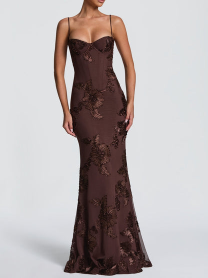 3D Floral Embroidered Fishtail Dress