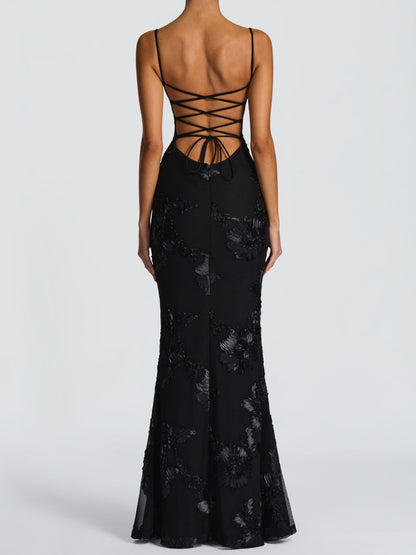 3D Floral Embroidered Fishtail Dress
