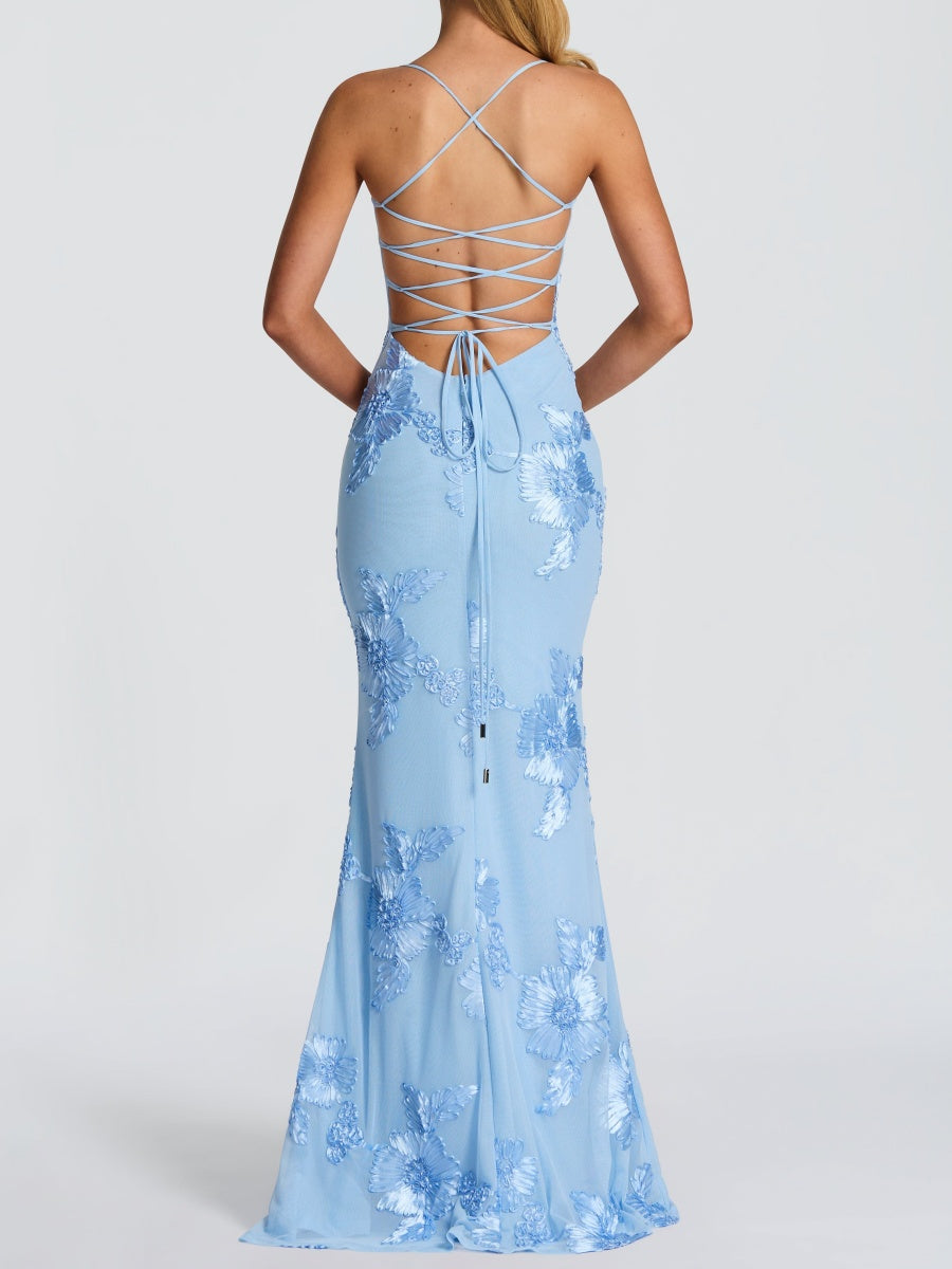 3D Floral Embroidered Fishtail Dress