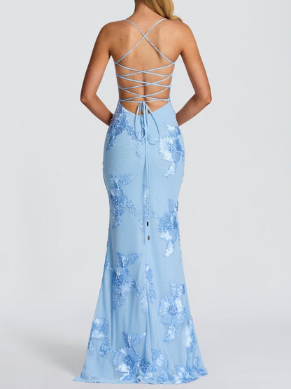 3D Floral Embroidered Fishtail Dress