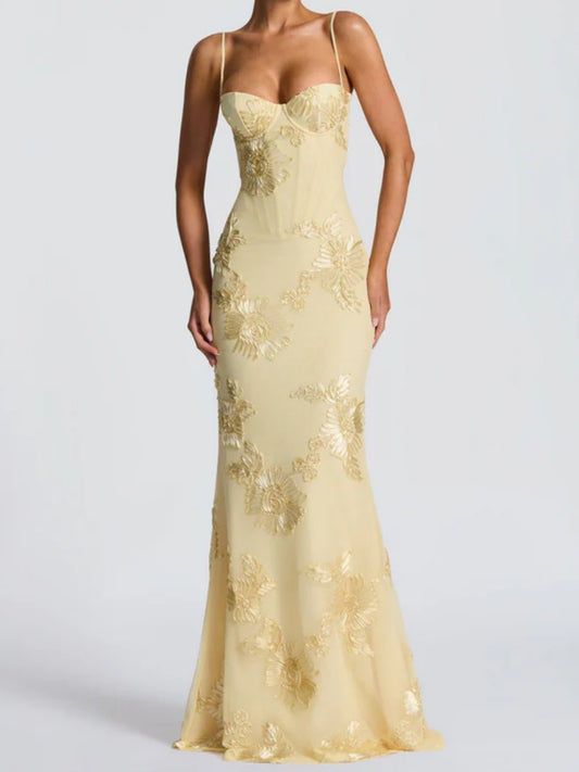 3D Floral Embroidered Fishtail Dress