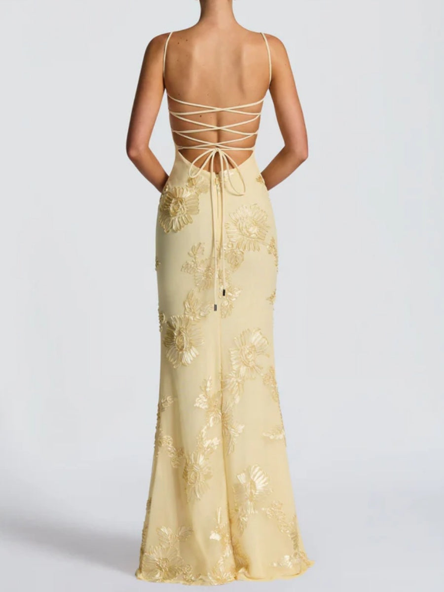 3D Floral Embroidered Fishtail Dress