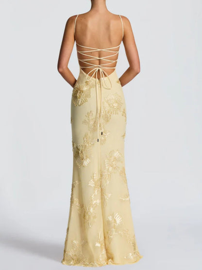 3D Floral Embroidered Fishtail Dress