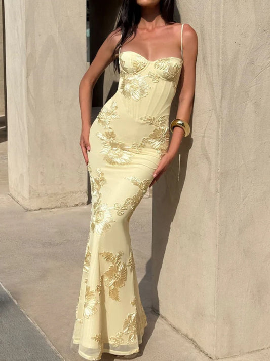 3D Floral Embroidered Fishtail Dress