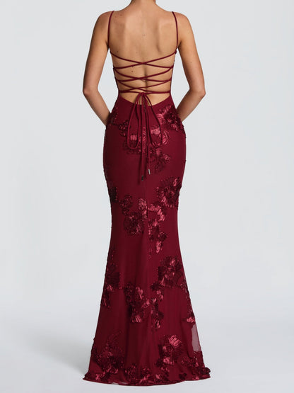 3D Floral Embroidered Fishtail Dress