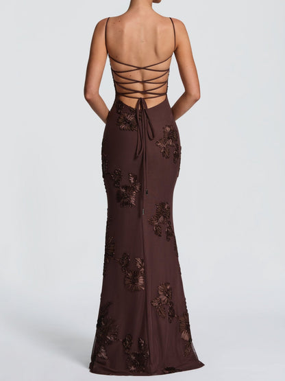 3D Floral Embroidered Fishtail Dress