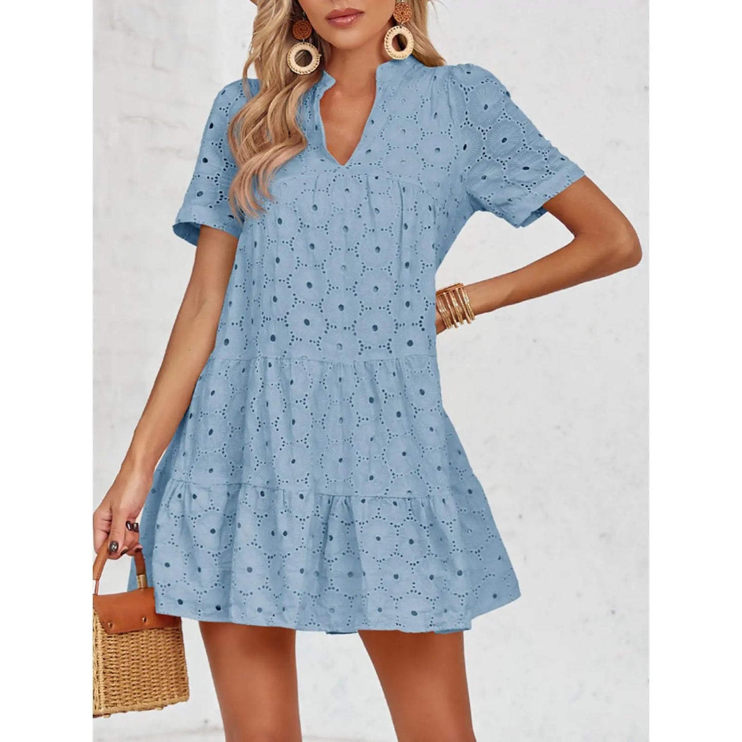 Lace Cutout Eyelet Casual Dress
