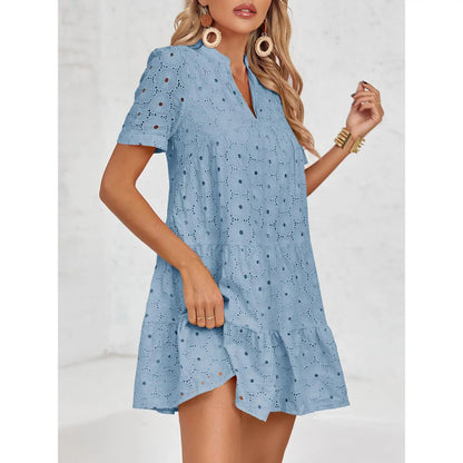 Lace Cutout Eyelet Casual Dress