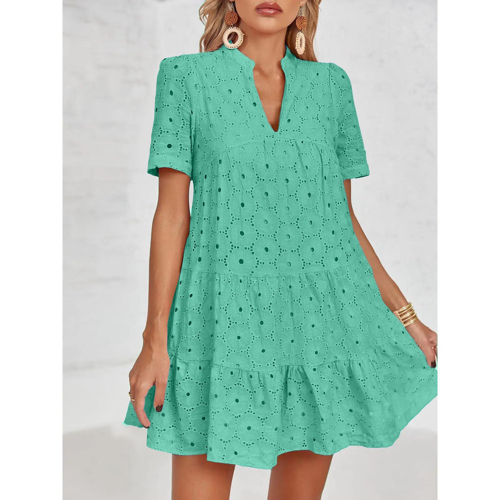 Lace Cutout Eyelet Casual Dress