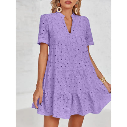 Lace Cutout Eyelet Casual Dress