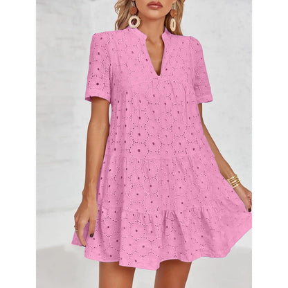 Lace Cutout Eyelet Casual Dress