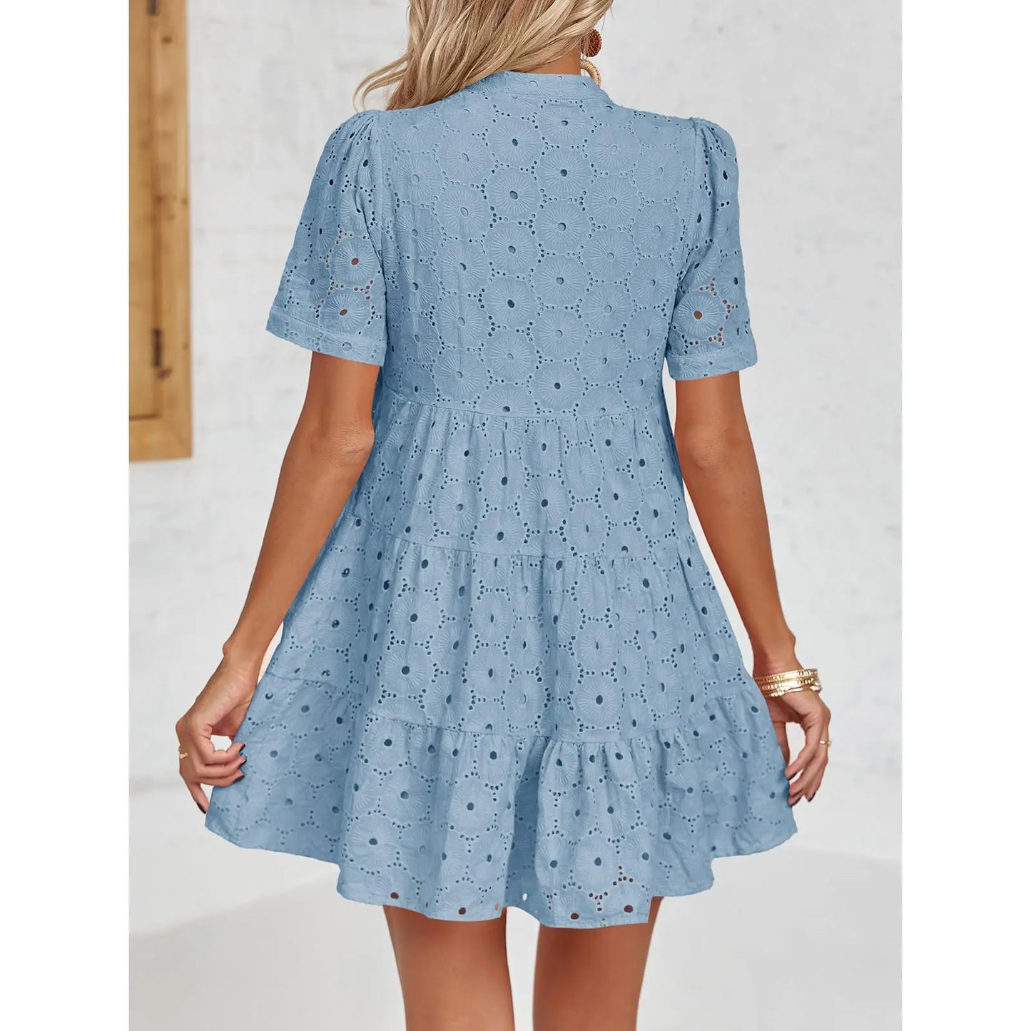 Lace Cutout Eyelet Casual Dress
