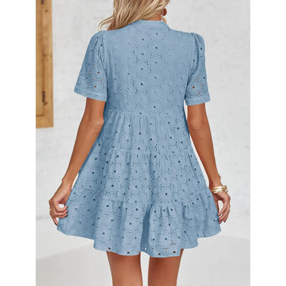 Lace Cutout Eyelet Casual Dress