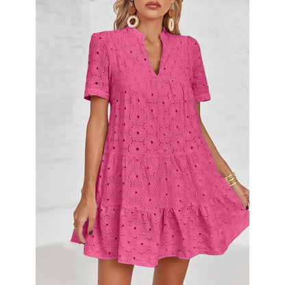 Lace Cutout Eyelet Casual Dress