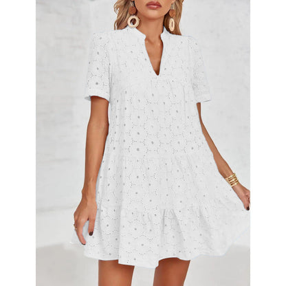 Lace Cutout Eyelet Casual Dress
