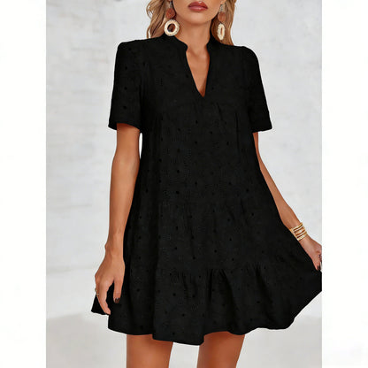 Lace Cutout Eyelet Casual Dress