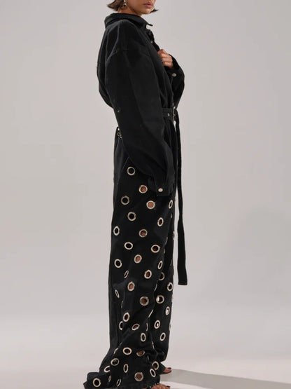 DENIM JUMPSUIT WITH GROMMETS