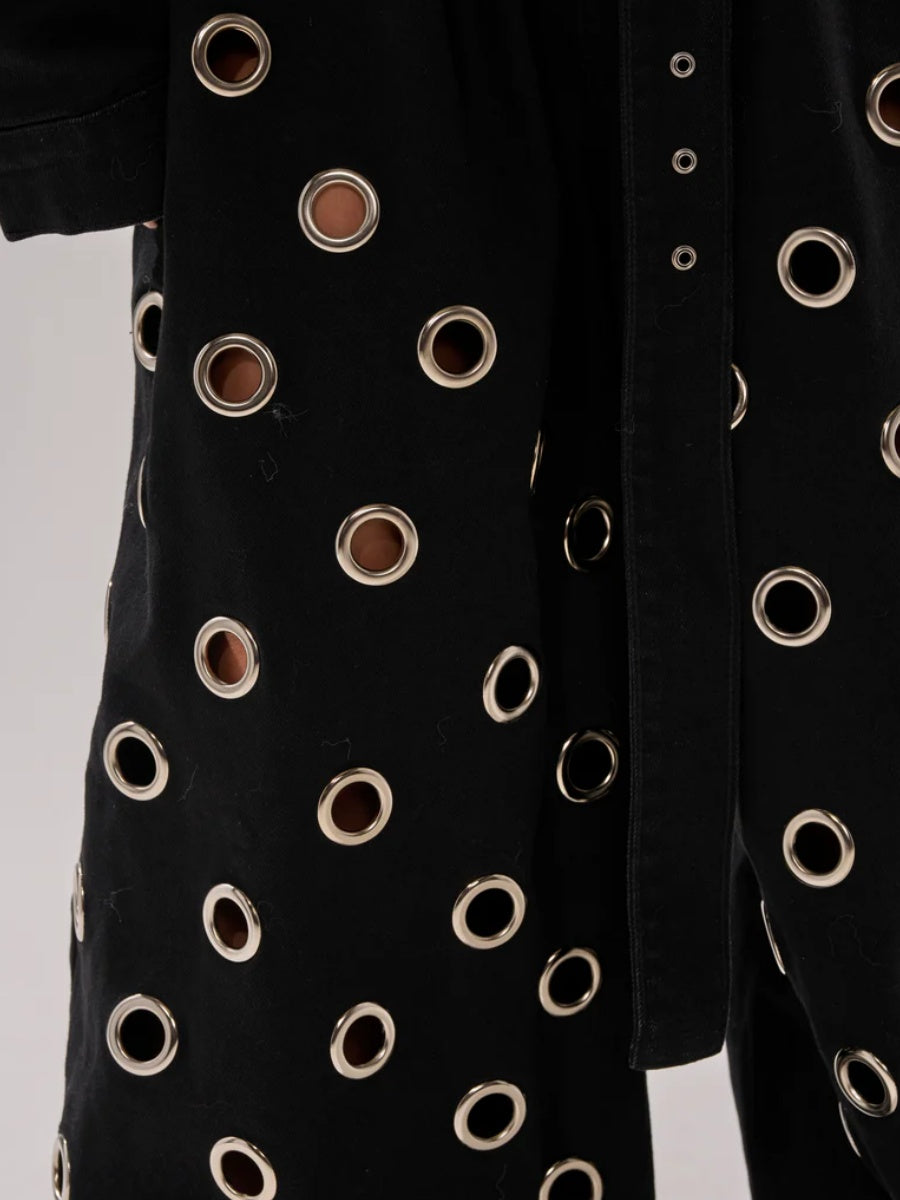 DENIM JUMPSUIT WITH GROMMETS