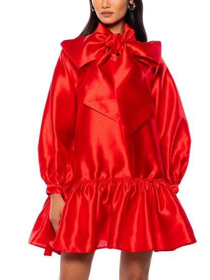 PUFF SLEEVE DROP WAIST MINI DRESS