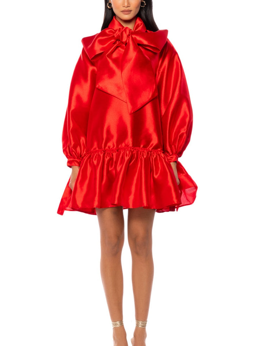 PUFF SLEEVE DROP WAIST MINI DRESS