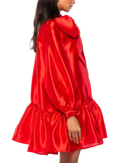 PUFF SLEEVE DROP WAIST MINI DRESS