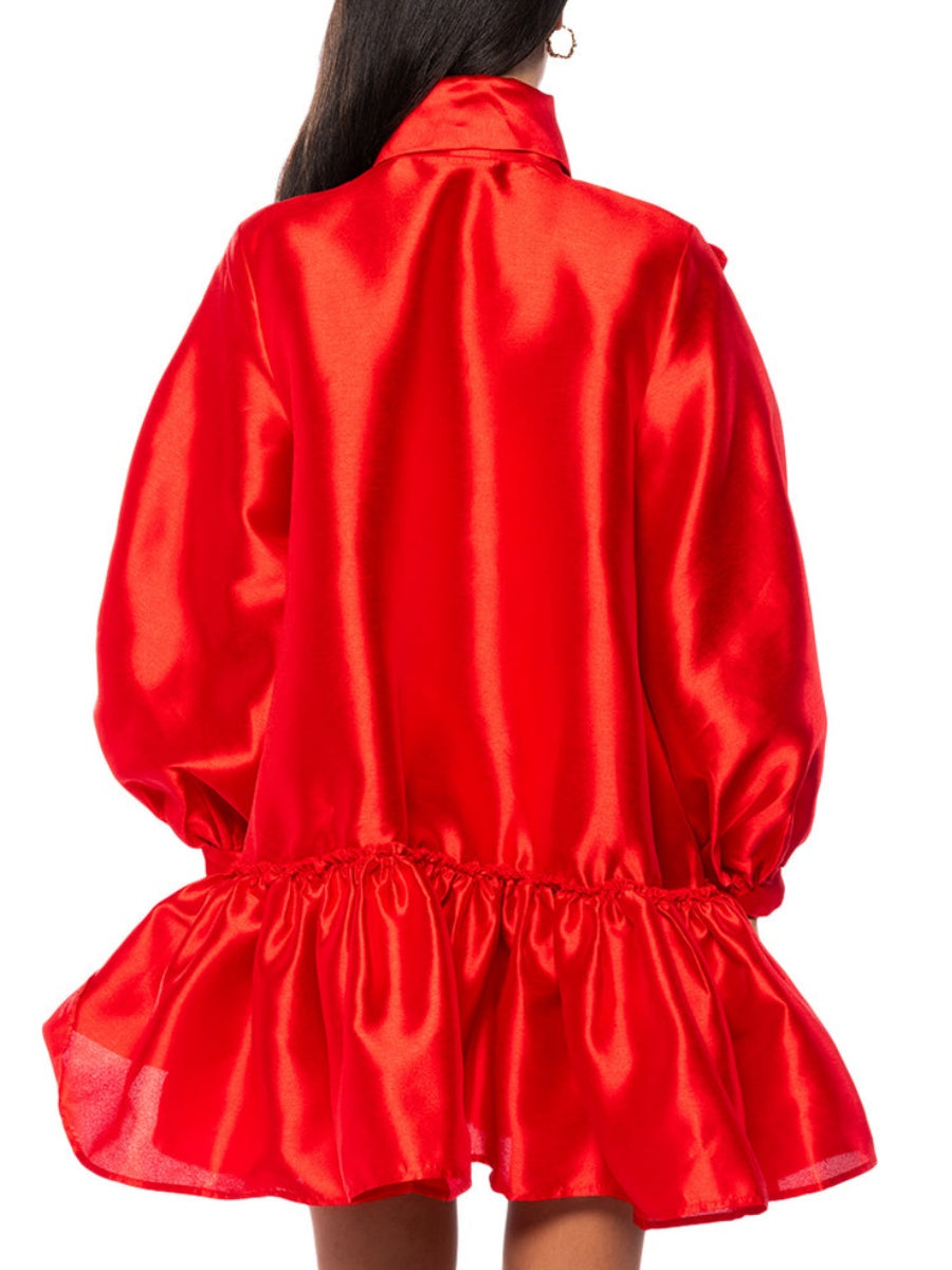 PUFF SLEEVE DROP WAIST MINI DRESS