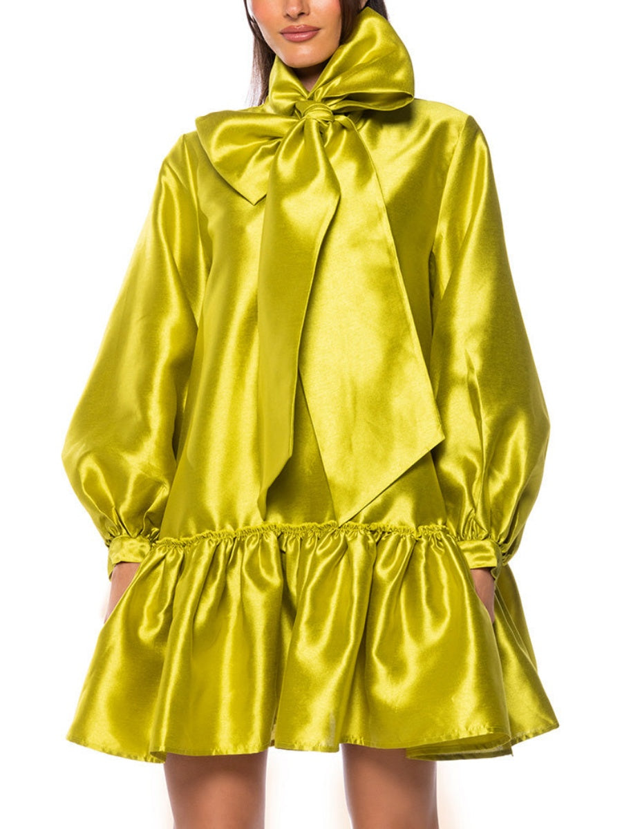 PUFF SLEEVE DROP WAIST MINI DRESS