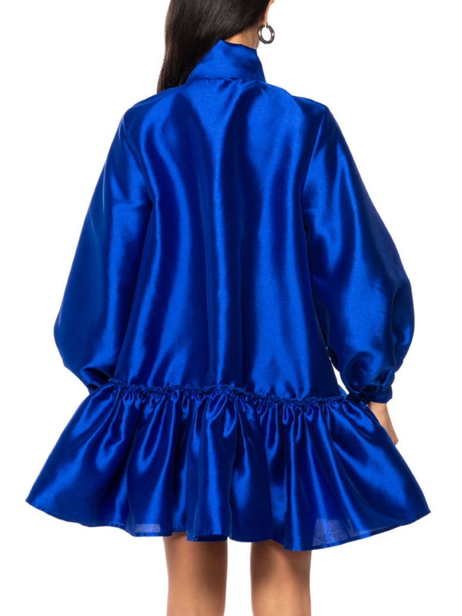 PUFF SLEEVE DROP WAIST MINI DRESS