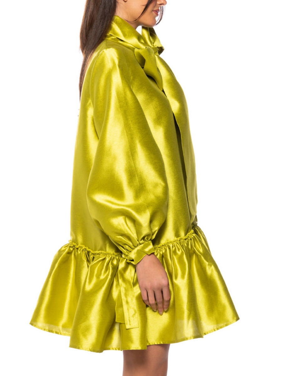 PUFF SLEEVE DROP WAIST MINI DRESS
