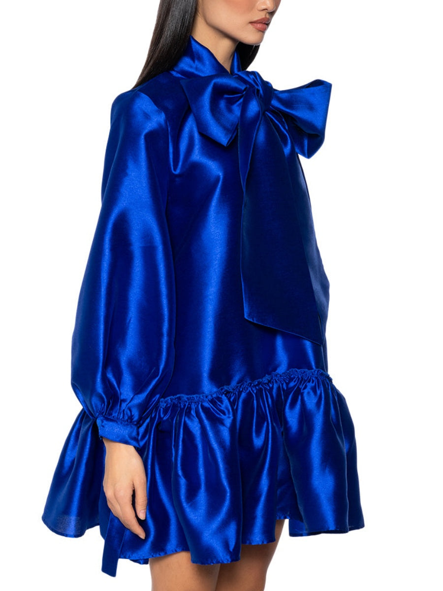 PUFF SLEEVE DROP WAIST MINI DRESS