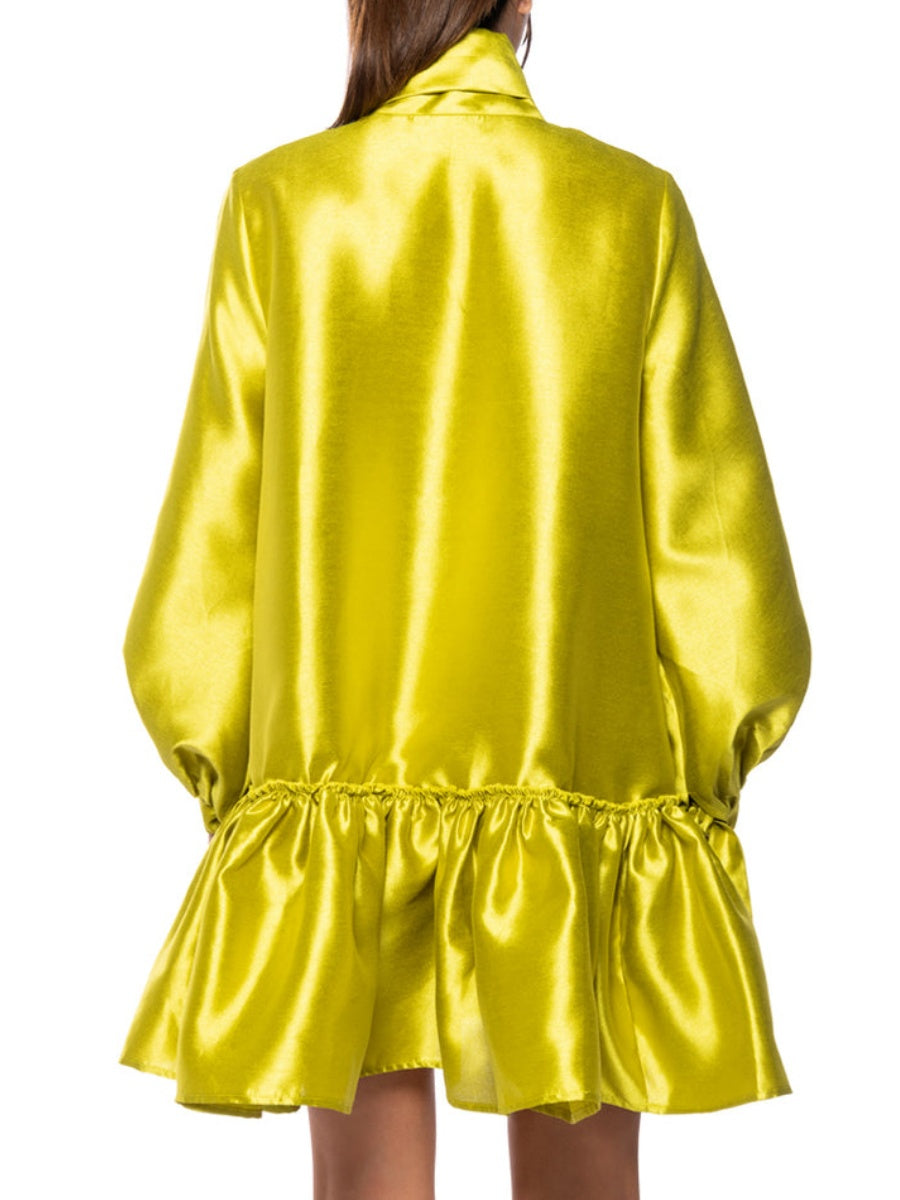 PUFF SLEEVE DROP WAIST MINI DRESS