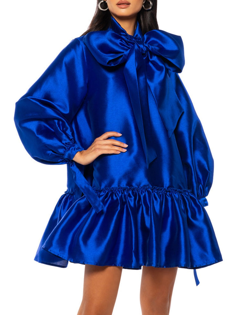 PUFF SLEEVE DROP WAIST MINI DRESS