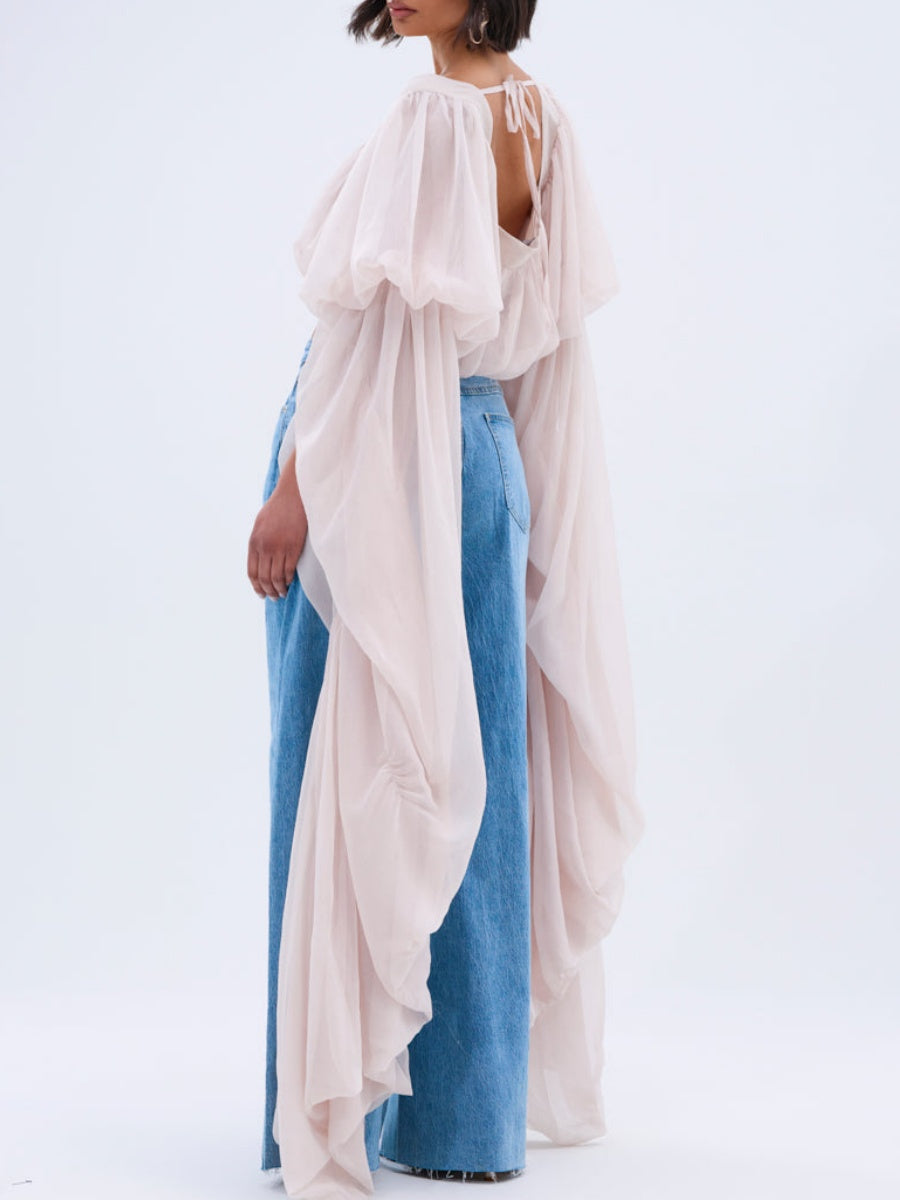 SLOUCHY SQUARE NECK LONG SLEEVE BLOUSE TOP