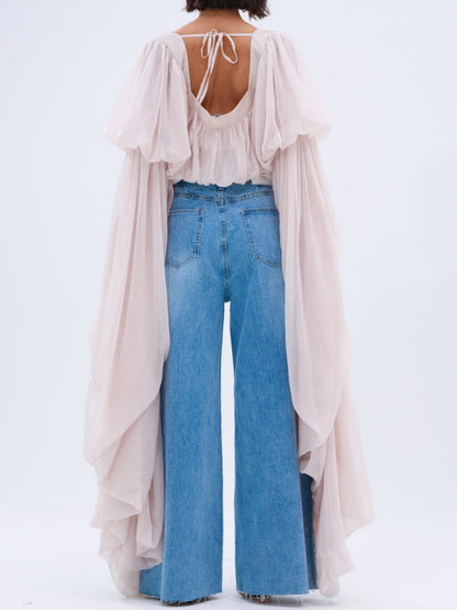 SLOUCHY SQUARE NECK LONG SLEEVE BLOUSE TOP