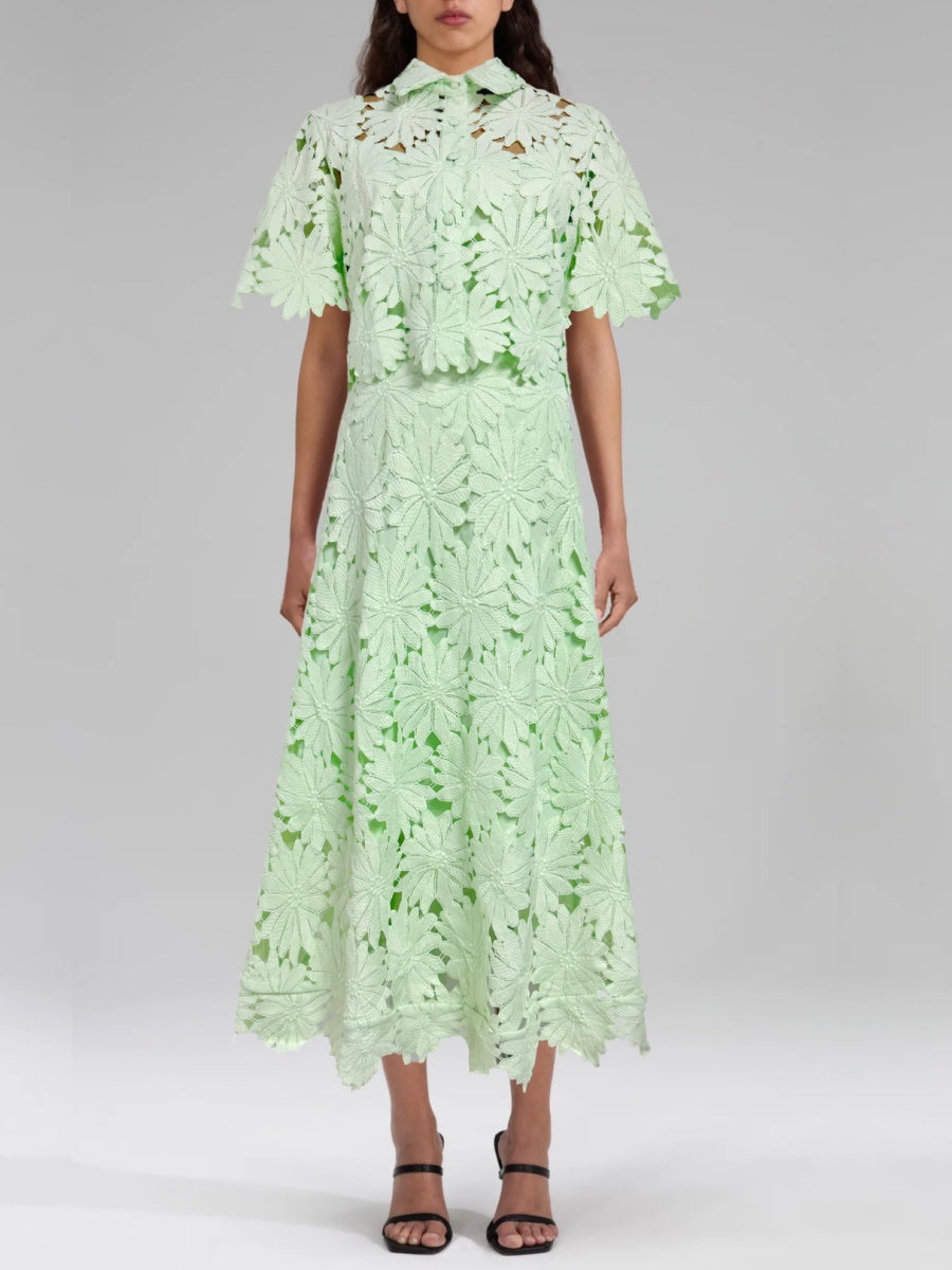 Hollow-out crop top and skirt set