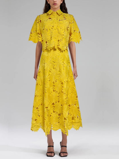 Hollow-out crop top and skirt set
