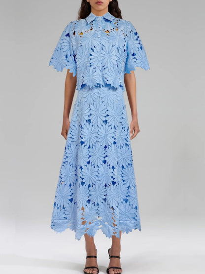 Hollow-out crop top and skirt set