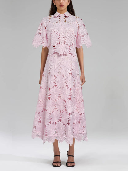 Hollow-out crop top and skirt set