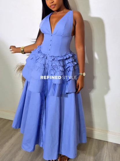 Retro V-neck Sleeveless Dress
