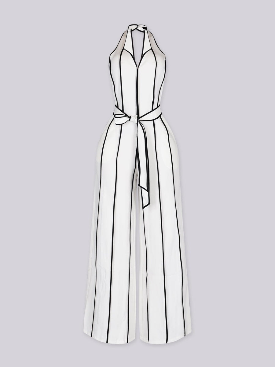 Color-blocked V-neck Jumpsuit