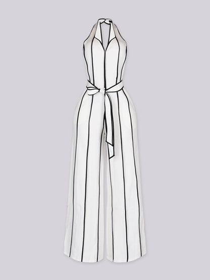 Color-blocked V-neck Jumpsuit