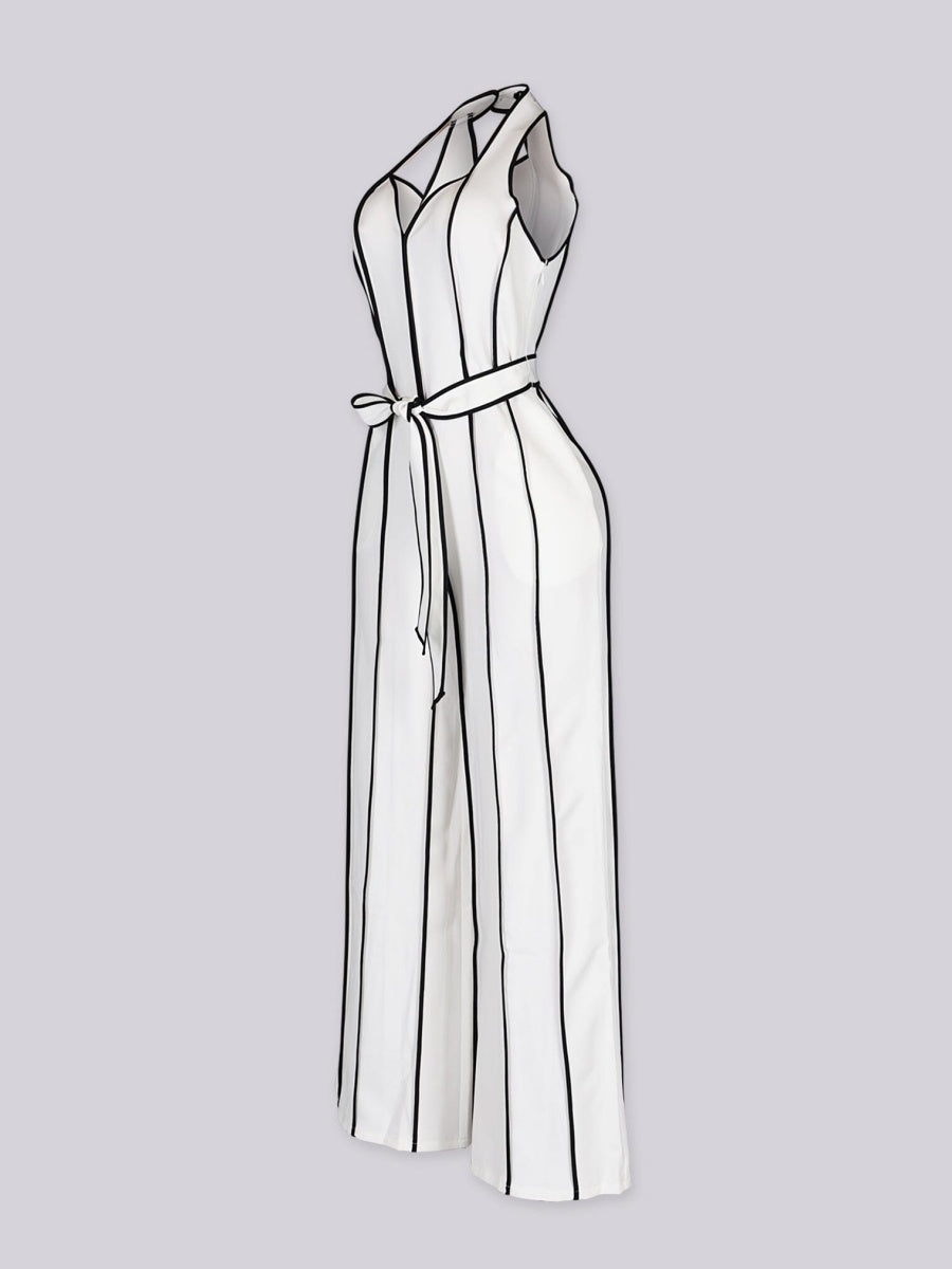 Color-blocked V-neck Jumpsuit