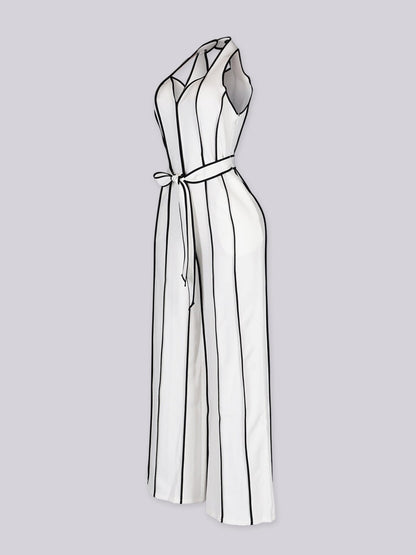 Color-blocked V-neck Jumpsuit