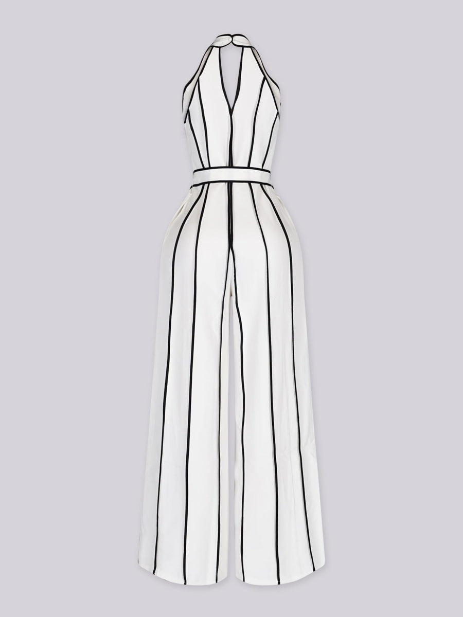 Color-blocked V-neck Jumpsuit