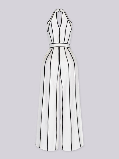 Color-blocked V-neck Jumpsuit